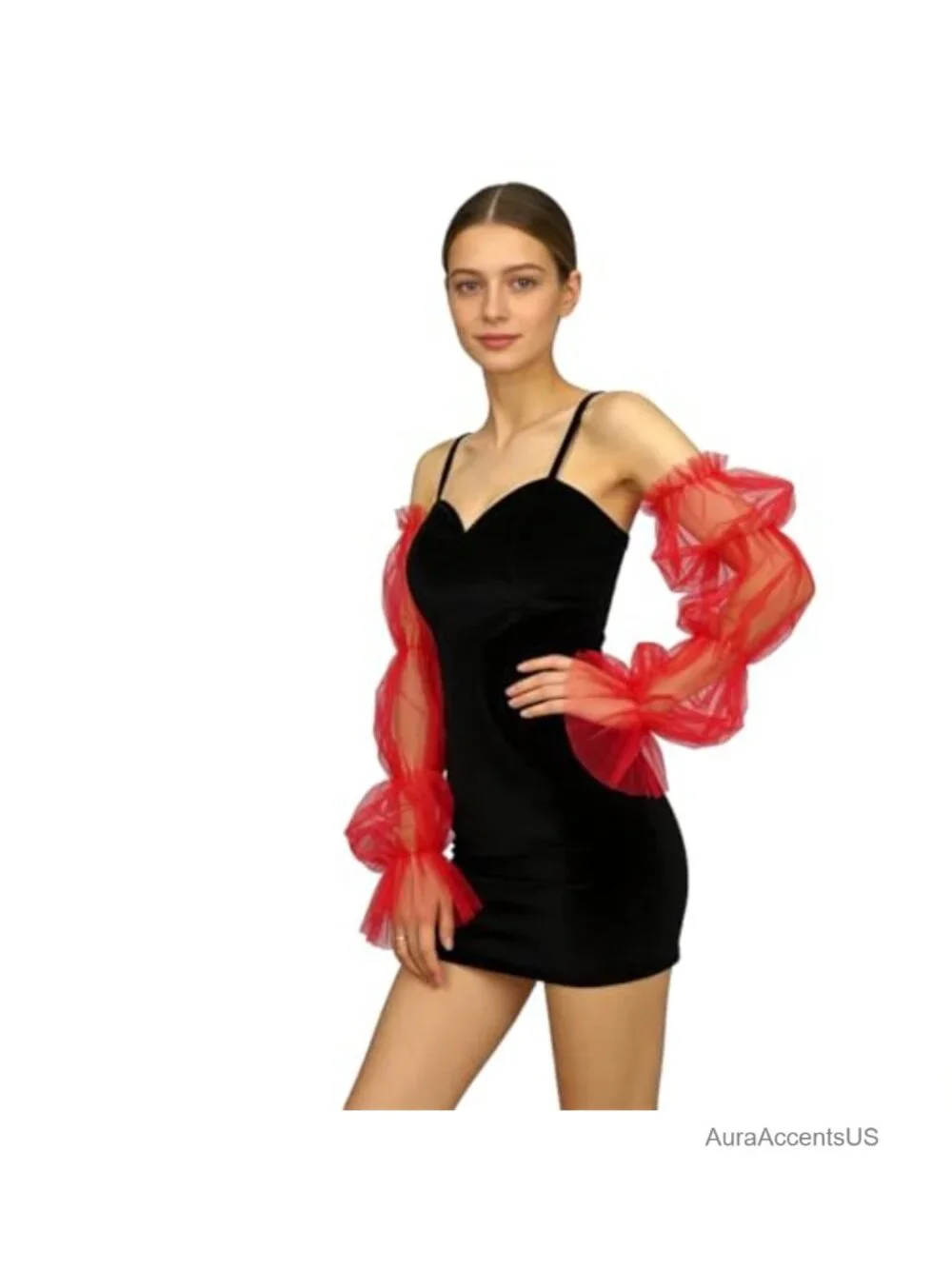 Long Tulle Gloves Mesh Stretchy Puffy Sleeves Fingerless Gloves Costume Bridal